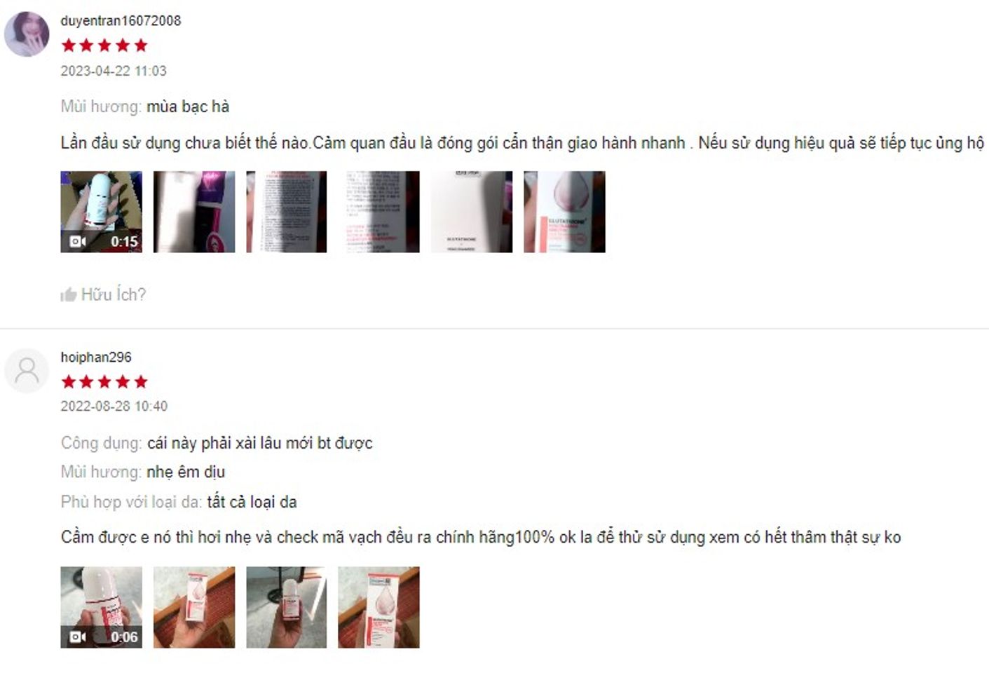 Đ&aacute;nh gi&aacute; lăn n&aacute;ch Glutathione từ kh&aacute;ch h&agrave;ng/người d&ugrave;ng