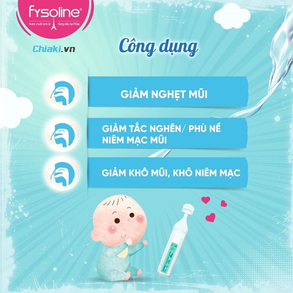 Nước muối sinh l&yacute; cho trẻ sơ sinh Fysoline m&agrave;u xanh giảm nghẹt mũi, kh&ocirc; mũi