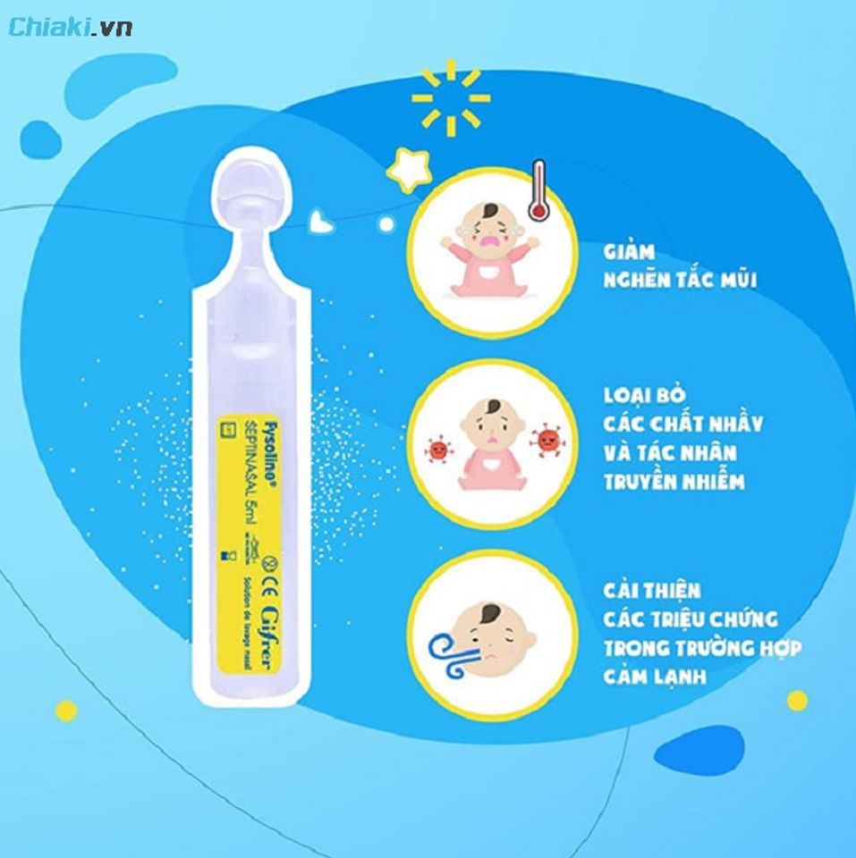 Nước muối sinh l&yacute; cho trẻ sơ sinh m&agrave;u v&agrave;ng d&ugrave;ng trong trường hợp sổ mũi, nghẹt mũi