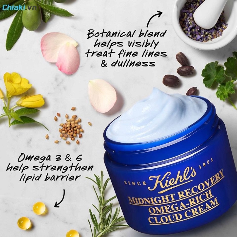 Kem dưỡng ẩm Kiehl's cho da kh&ocirc; Midnight Recovery Omega Rich Cloud Cream