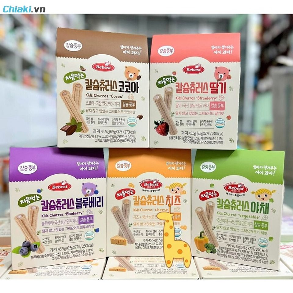 B&aacute;nh ăn dặm từ 7 th&aacute;ng tuổi cuộn kem Bebest Kids Churros H&agrave;n Quốc