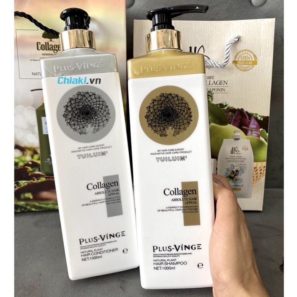Cặp dầu gội xả Plus Vinge Collagen hỗ trợ mọc t&oacute;c