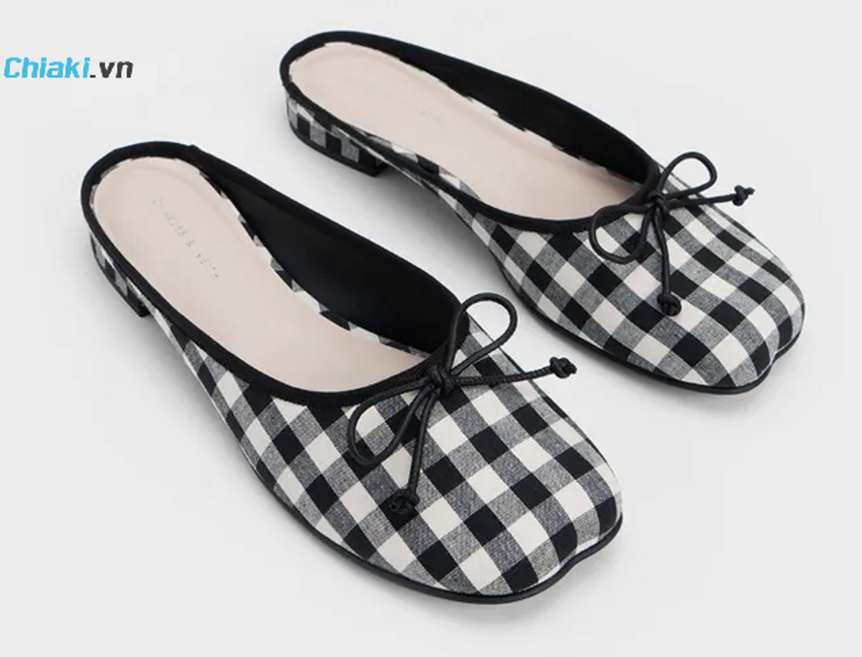 Gi&agrave;y bệt nữ Charles & Keith Bow Checkered Slip-On Flats