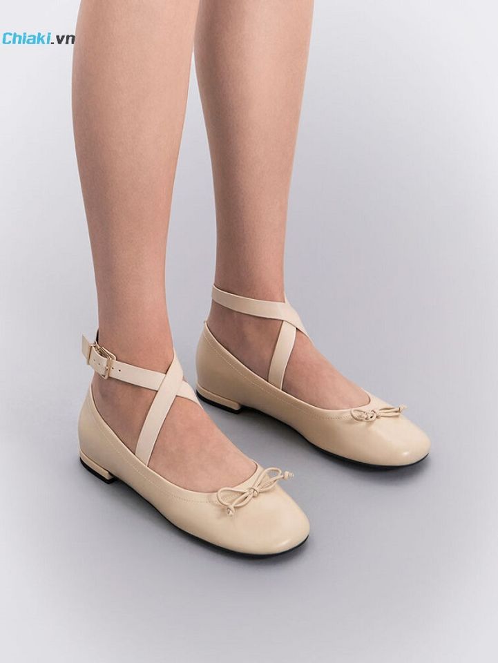 Gi&agrave;y Bệt Charles & Keith Margot Crossover-Strap Ballerinas 