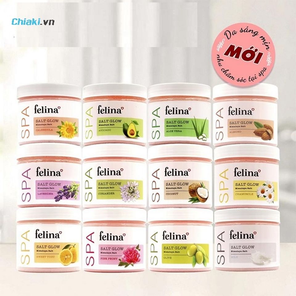 Muối tắm tẩy tế b&agrave;o chết Felina Việt Nam nhiều hương thơm kh&aacute;c nhau