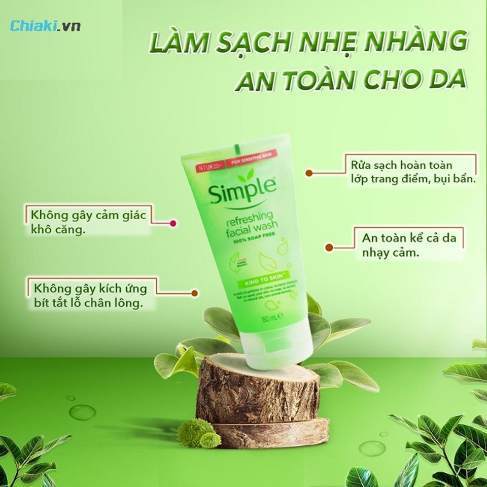 Sữa rửa mặt Simple Refreshing Facial Wash l&agrave;m sạch da dịu nhẹ, l&agrave;nh t&iacute;nh