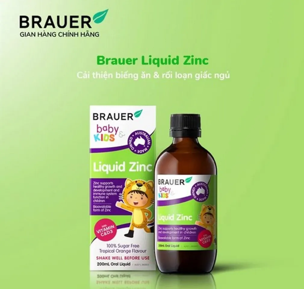 Brauer Baby & Kids Liquid ZinC thích hợp sử dụng cho trẻ 1 - 13 tuổi 
