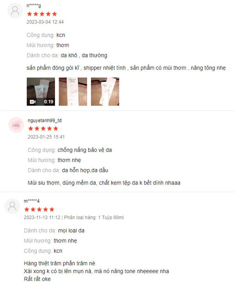 đ&aacute;nh gi&aacute; của người d&ugrave;ng về kem chống nắng SJM