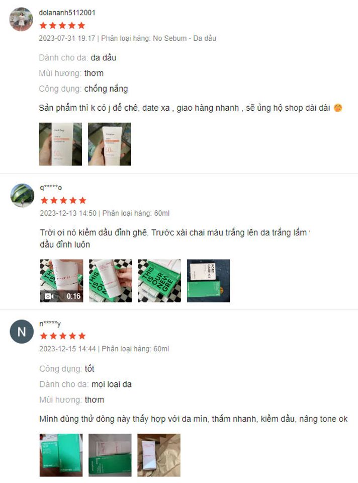 đ&aacute;nh gi&aacute; của người d&ugrave;ng về kem chống nắng innisfree hồng