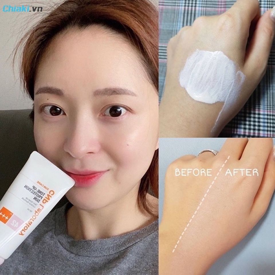 Kem chống nắng CNP Laboratory Tone up l&ecirc;n t&ocirc;ng tự nhi&ecirc;n, tệp v&agrave;o da