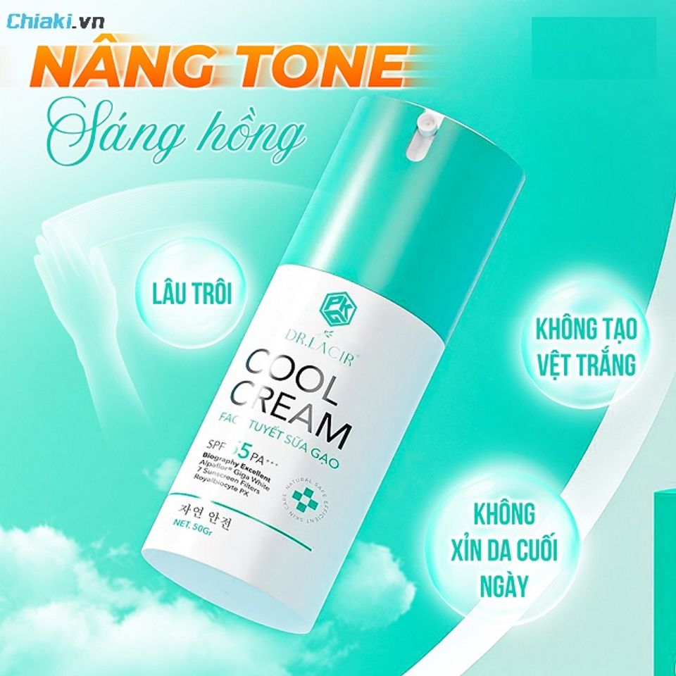 Kem chống nắng Dr Lacir Cool Cream Face Tuyết Sữa Gạo m&aacute;t lạnh