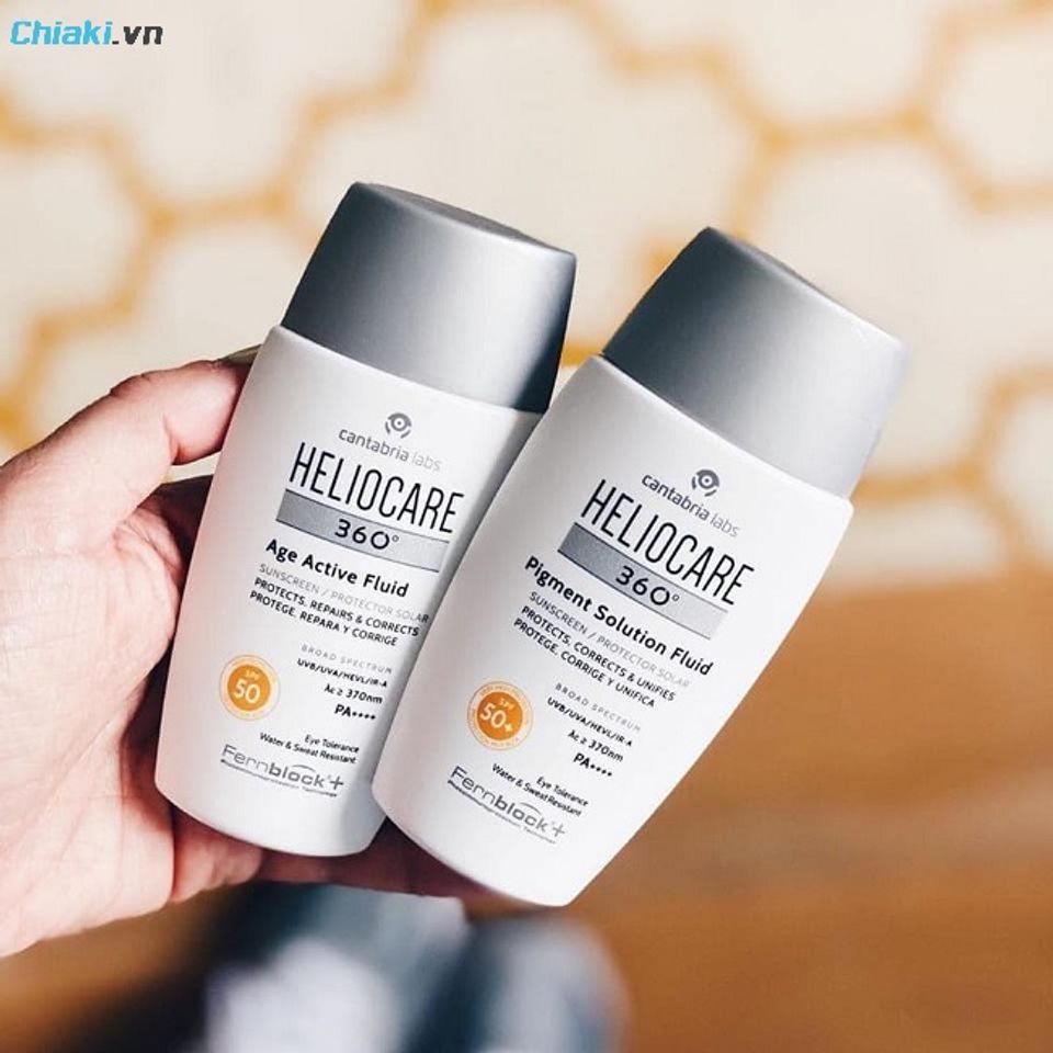 Kem chống nắng n&acirc;ng tone cho da kh&ocirc; Heliocare 360 Pigment Solution Fluid SPF50+