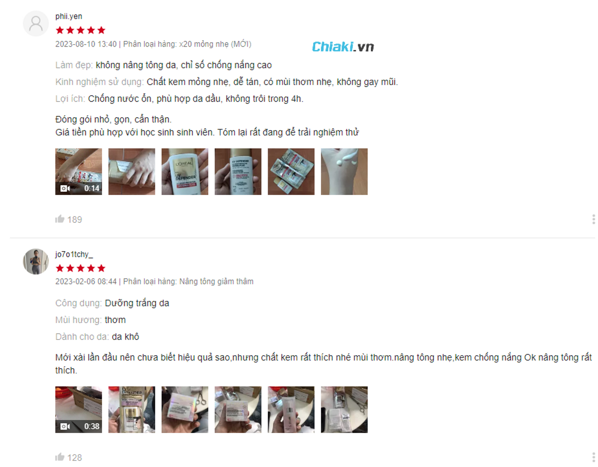 Đ&aacute;nh gi&aacute; từ người d&ugrave;ng kem chống nắng L&rsquo;Oreal vạch đỏ tr&ecirc;n shopee