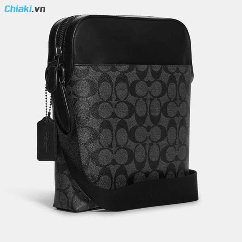 Mẫu t&uacute;i đeo ch&eacute;o nam đẹp Coach Houston Flight Bag In Signature Canvas 4010 Black