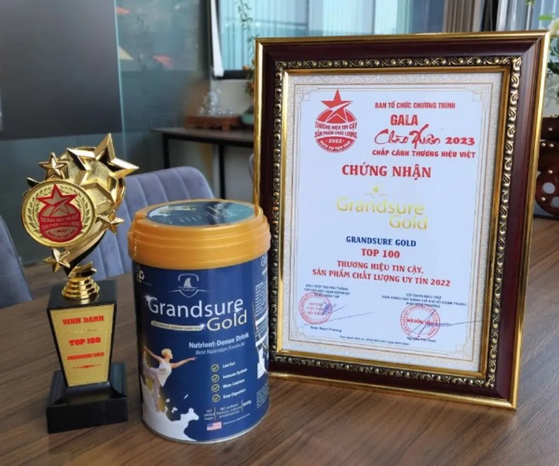 Sữa Grandsure Gold đạt chứng nhận top 100 thương hiệu tin cậy, sản phẩm chất lượng, uy tín