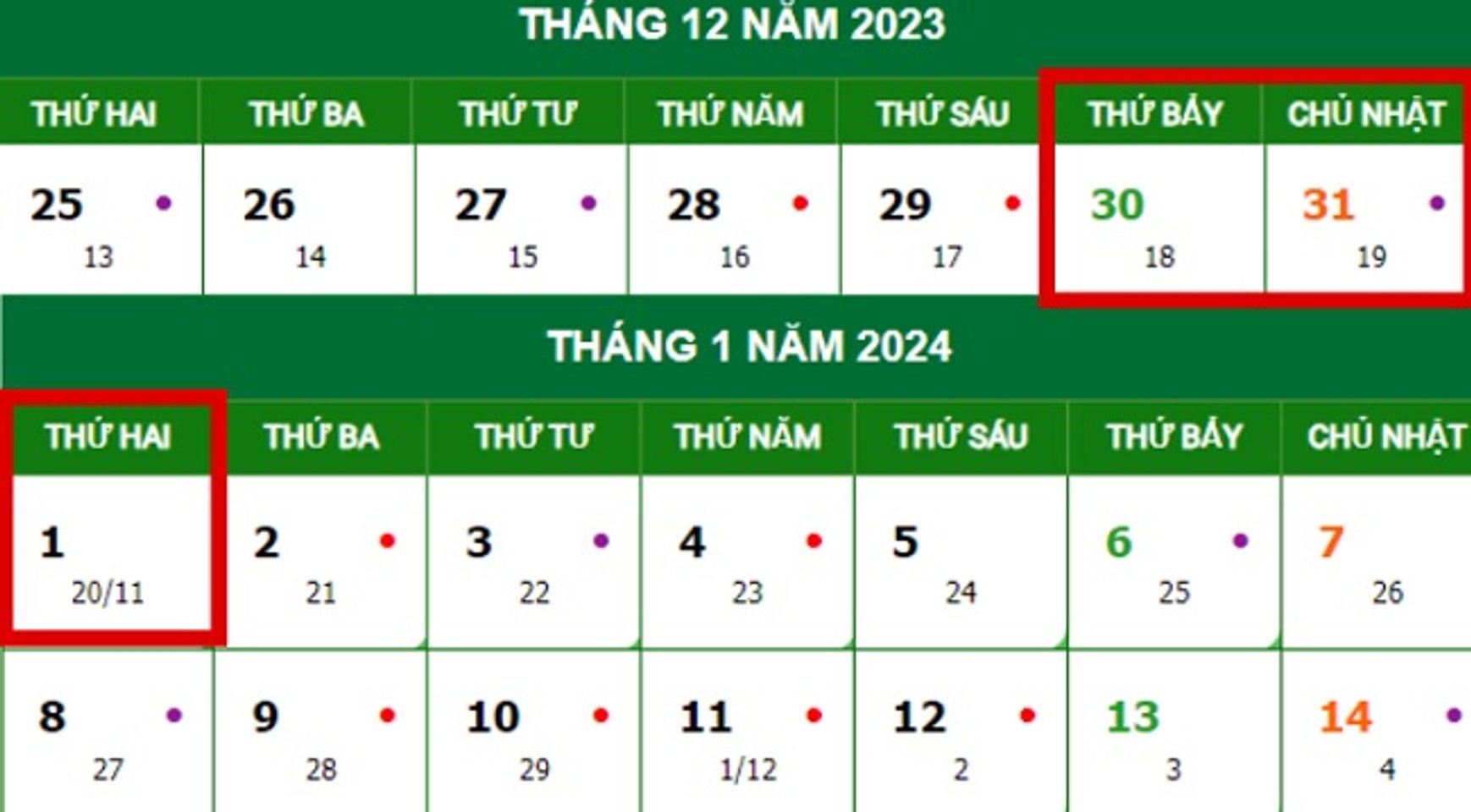 Lịch nghỉ Tết Dương lịch 1/1/2024