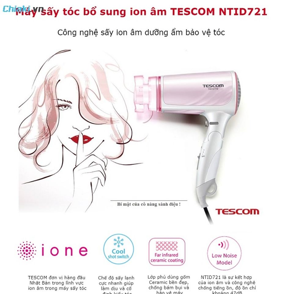 M&aacute;y sấy t&oacute;c ion &acirc;m của Nhật Tescom NTID721 c&oacute; 5 mức điều chỉnh