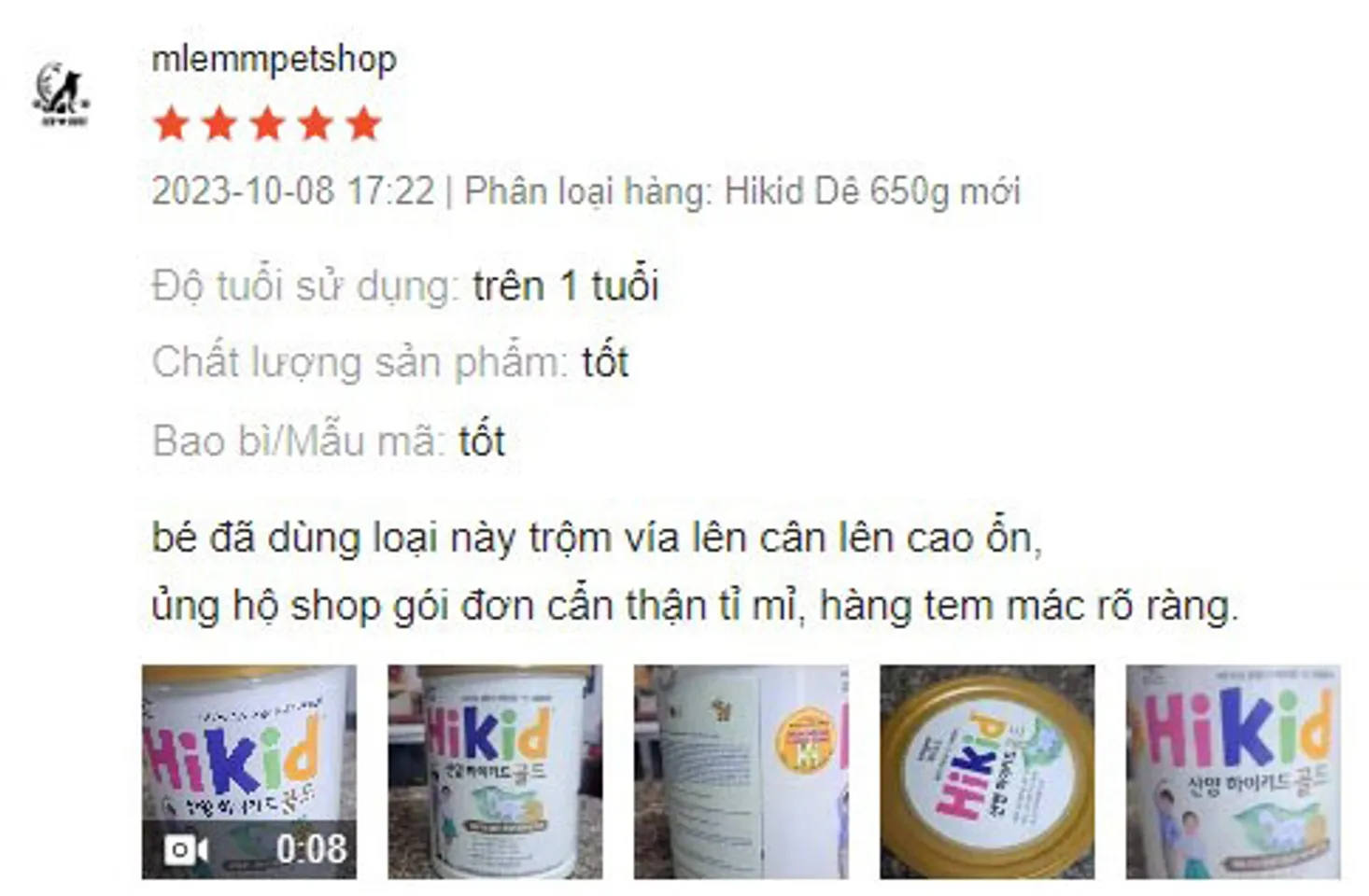 Review sữa dê Hikid Gold Hàn Quốc từ khách hàng
