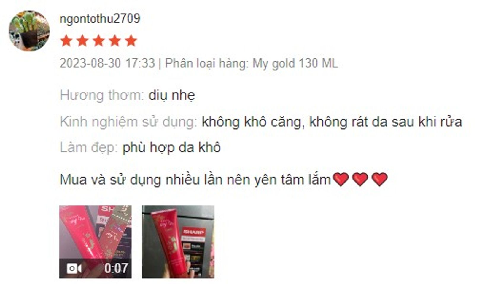 Đánh giá sữa rửa mặt My Gold Red Ginseng từ khách hàng