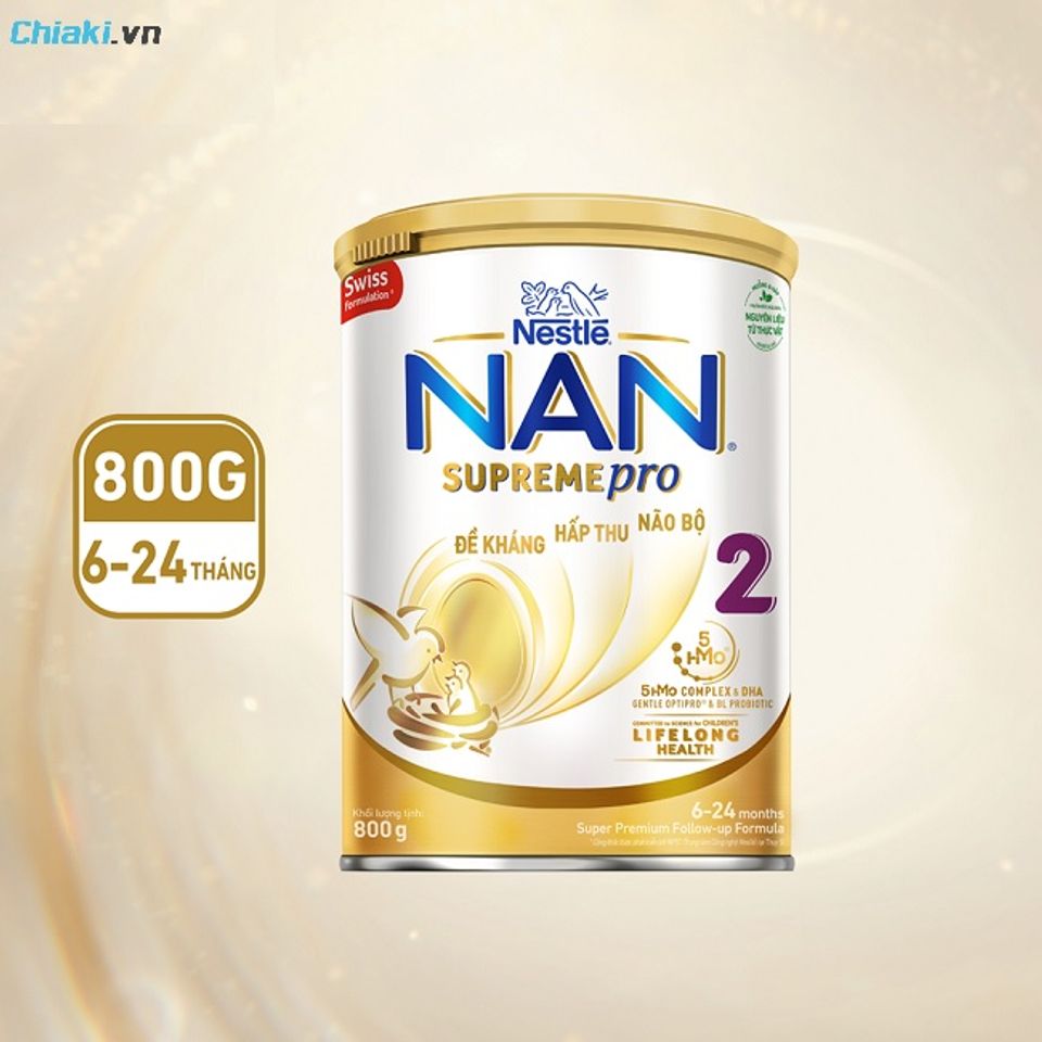 Sữa NAN Supreme Pro số 2 5HMO tăng khả năng hấp thụ v&agrave; ti&ecirc;u h&oacute;a cho b&eacute;
