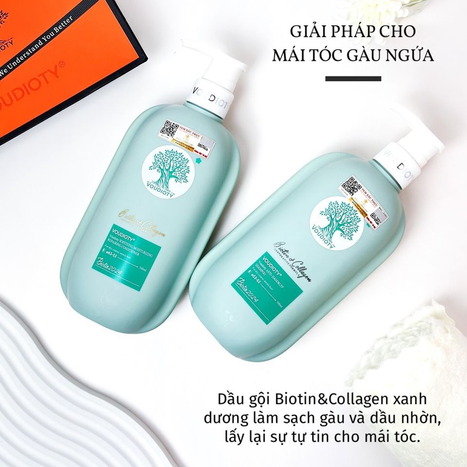Bộ dầu gội xả hỗ trợ ngăn g&agrave;u Biotin Collagen xanh dương