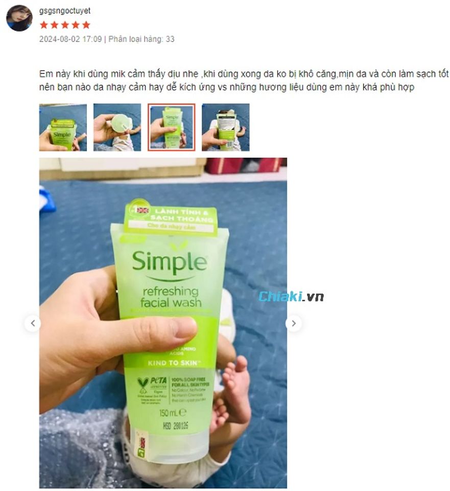 Cảm nhận Sữa rửa mặt Simple Kind To Skin Refreshing Facial Wash từ người d&ugrave;ng