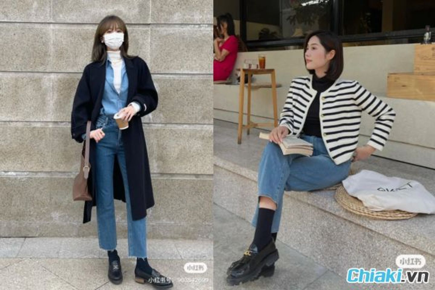 &Aacute;o len cổ lọ + quần jean basic + gi&agrave;y loafer