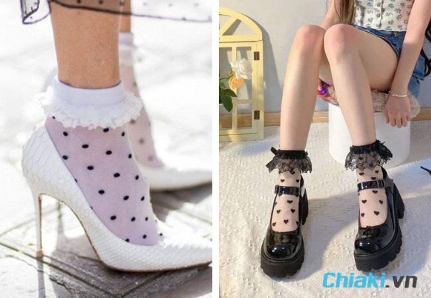 C&aacute;ch phối gi&agrave;y với tất chấm bi cho nữ