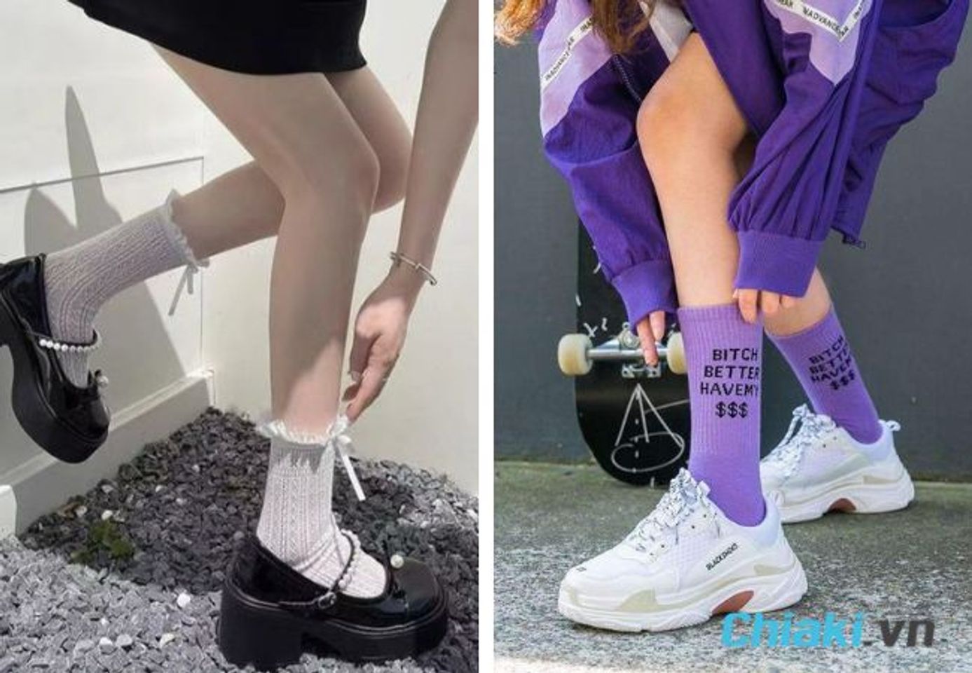 c&aacute;ch phối gi&agrave;y với tất cho nữ c&oacute; m&agrave;u tương phản