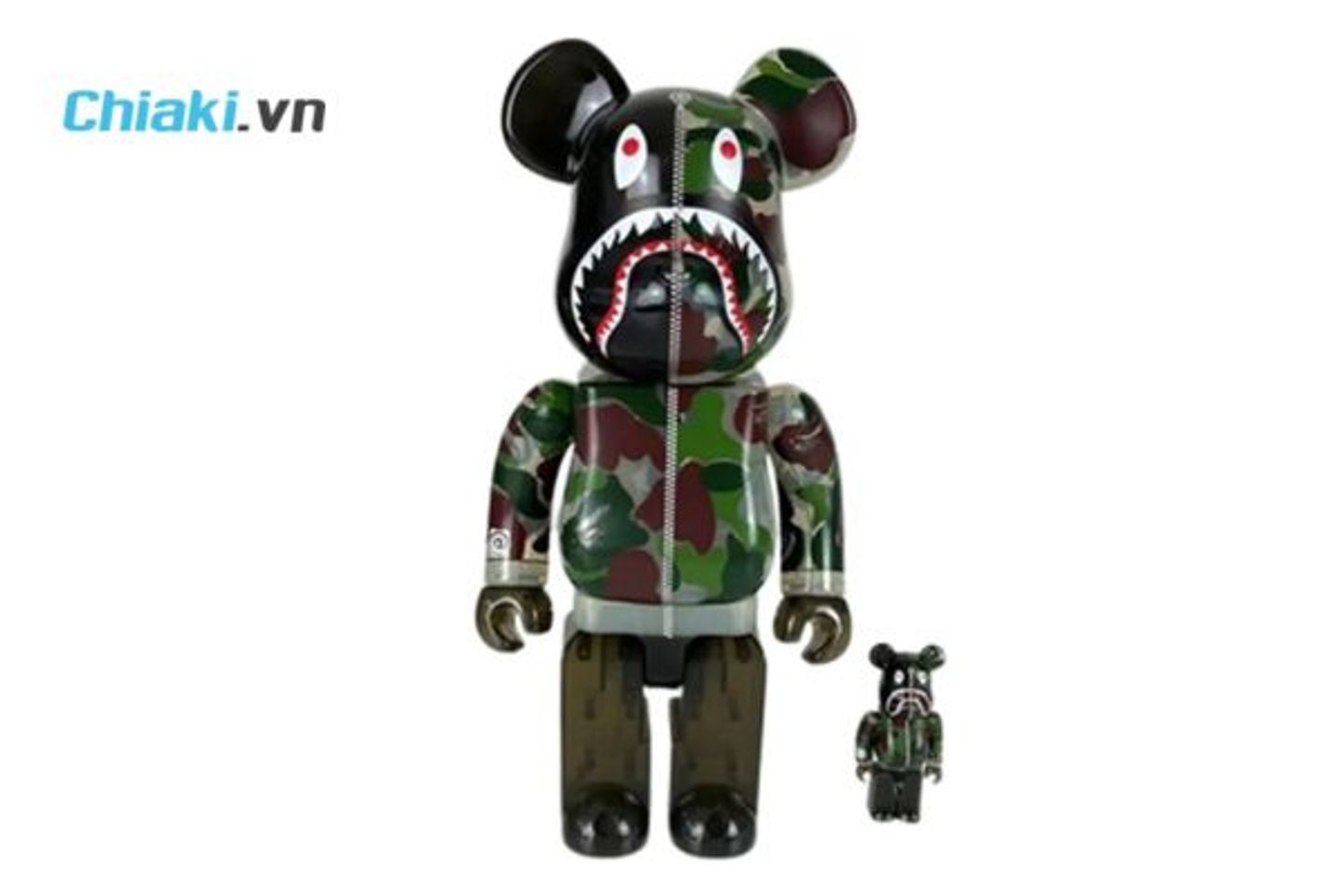 Gấu Bearbrick X Bape ABC Camo Shark Clear Green
