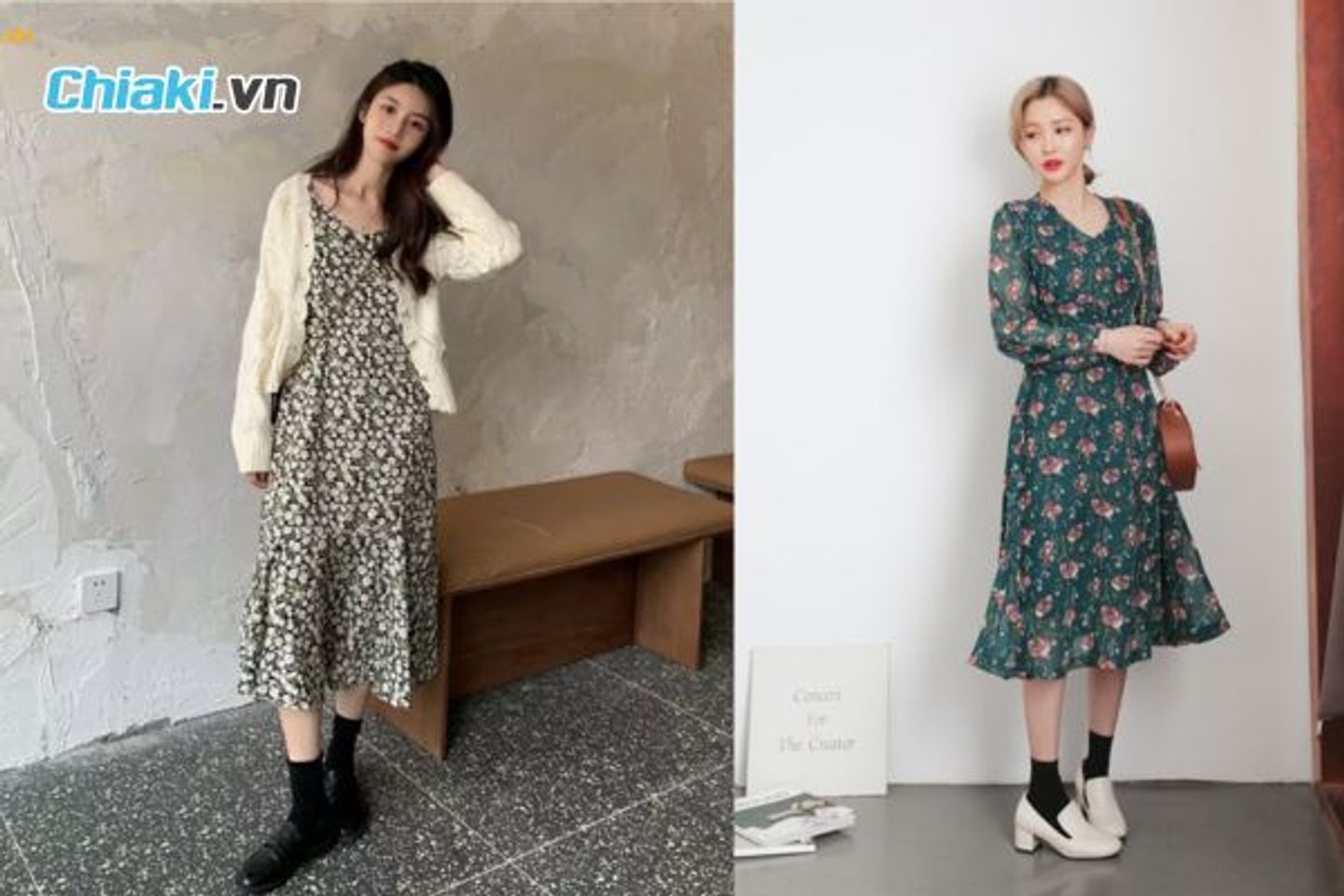 Gi&agrave;y loafer nữ phối đồ với đầm hoa nh&iacute;