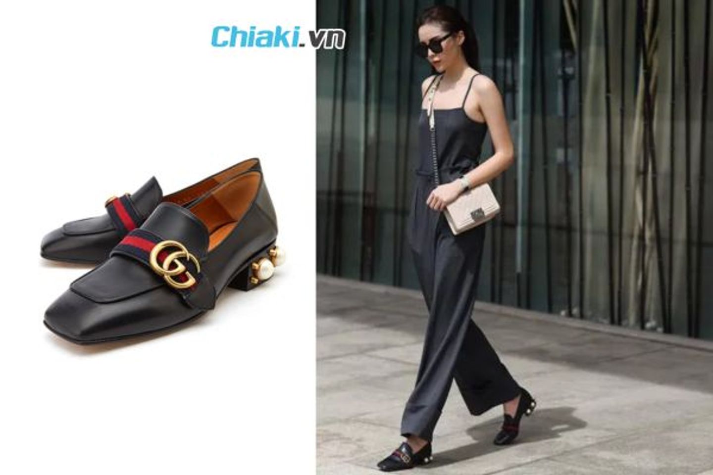 Gi&agrave;y nữ Gucci Leather Mid-Heel Loafer m&agrave;u đen