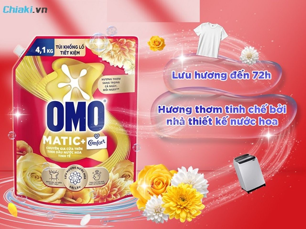 Nước giặt thơm như tiệm OMO Matic Comfort l&agrave;m sạch mạnh mẽ, giữ hương l&acirc;u phai