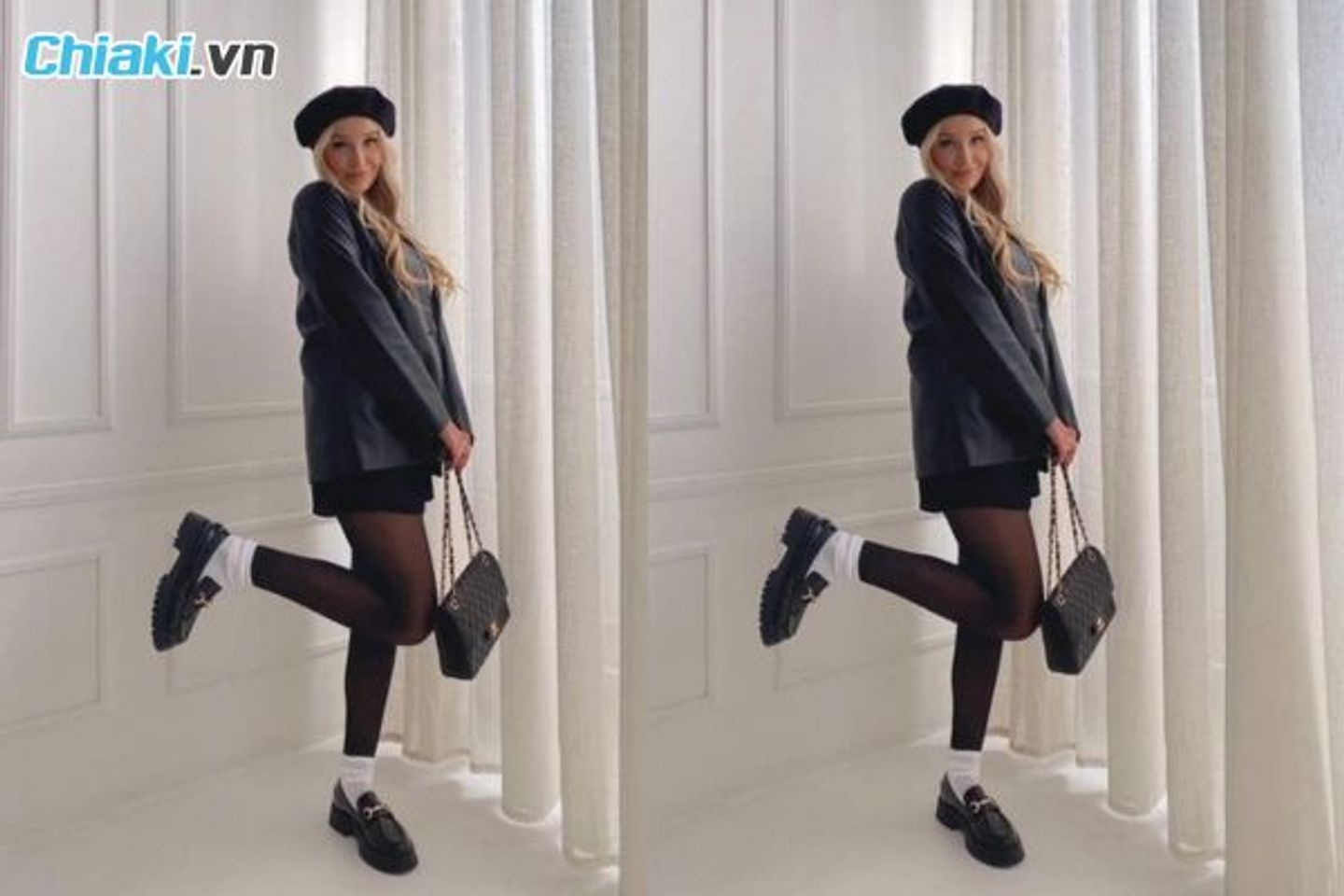 Phối đồ c&aacute; t&iacute;nh &Aacute;o jacket da + &aacute;o giữ nhiệt croptop + quần da + gi&agrave;y loafer đen đế cao