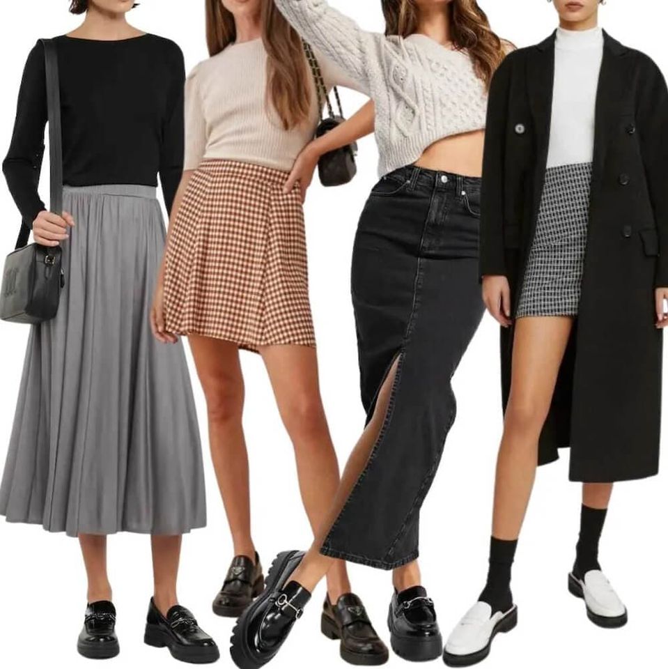 &Aacute;o sweater phối c&ugrave;ng quần biker hoặc v&aacute;y jean b&ograve; v&agrave; gi&agrave;y loafer