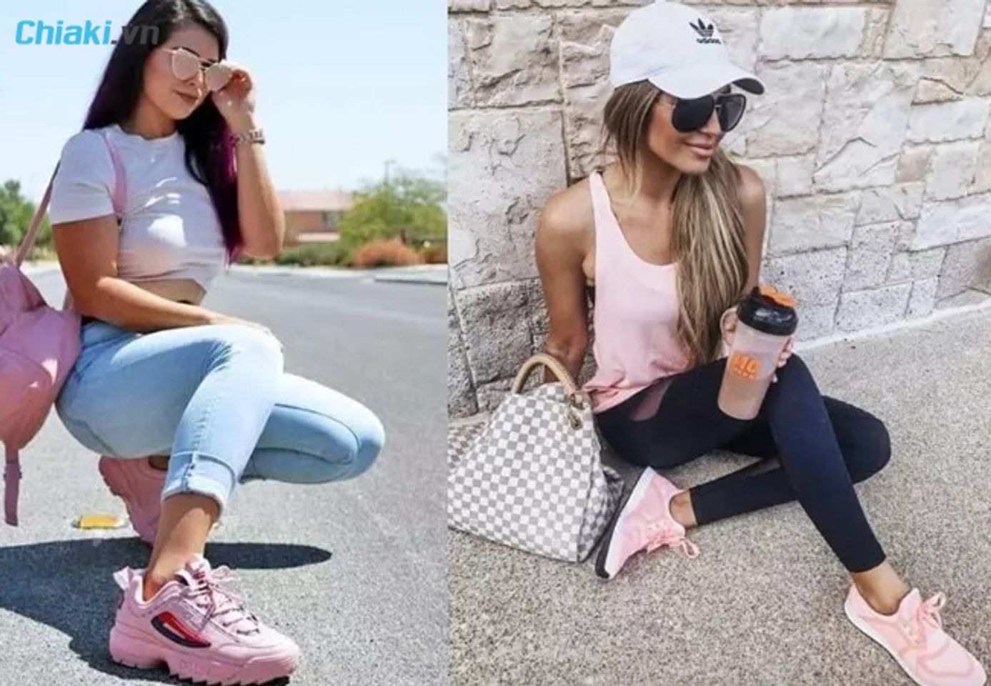 phối đồ với gi&agrave;y thể thao m&agrave;u hồng