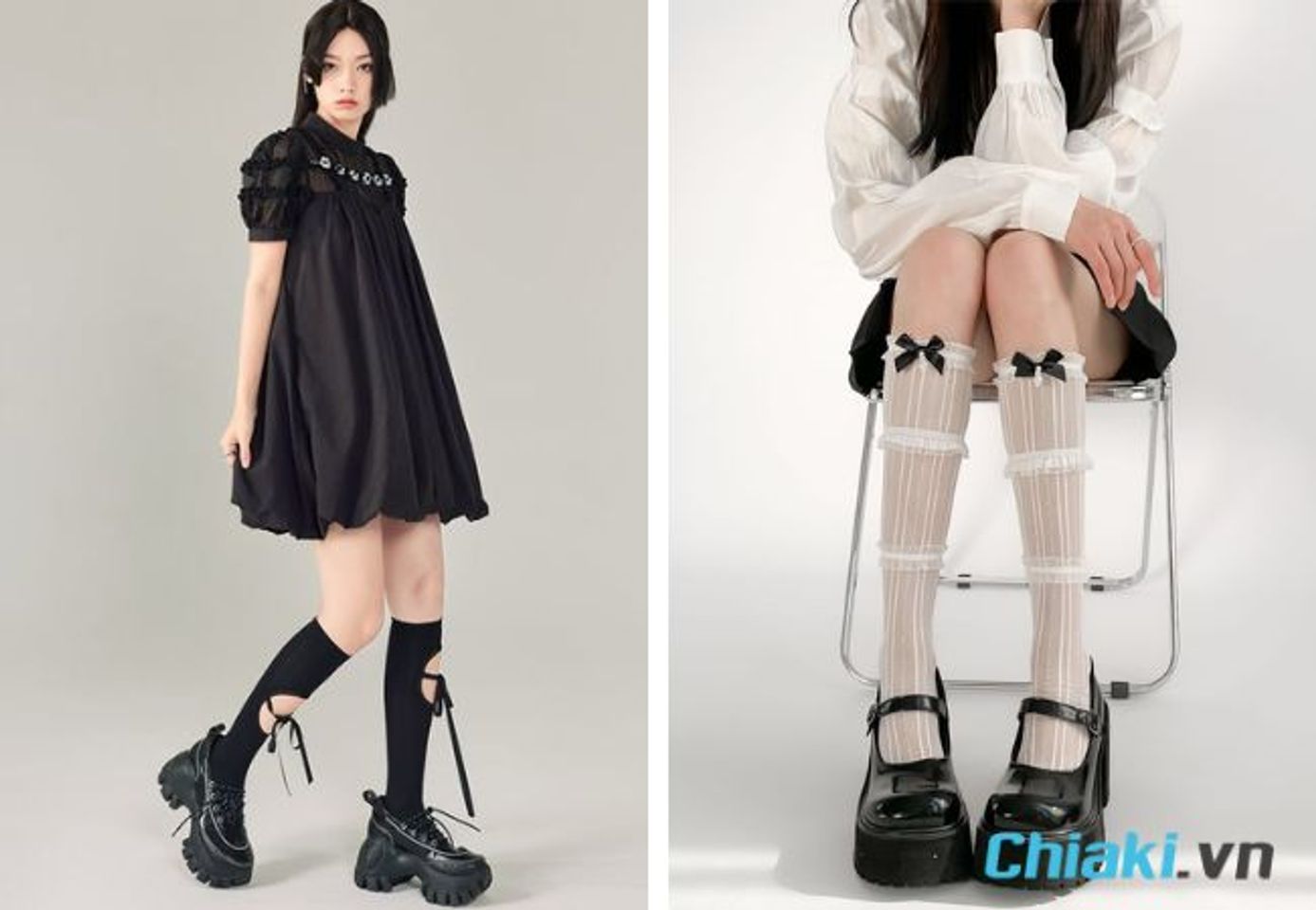 phối gi&agrave;y với tất ngang gối cho nữ