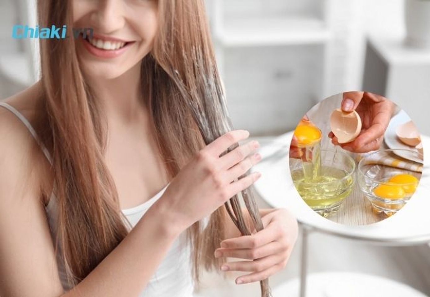 Phục hồi t&oacute;c kh&ocirc; xơ bằng trứng g&agrave;
