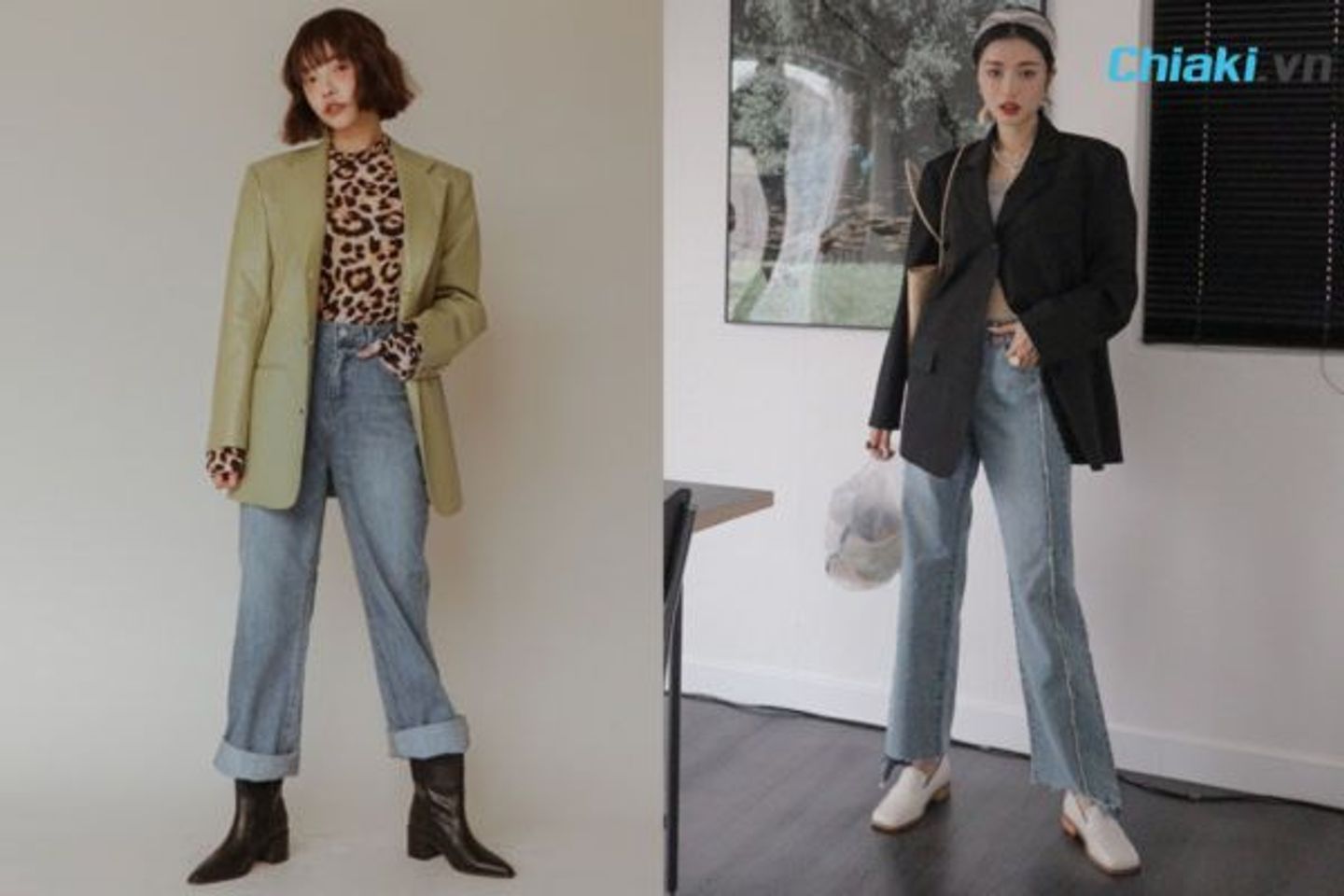 Quần Jean ống rộng kết hợp với gi&agrave;y Boots