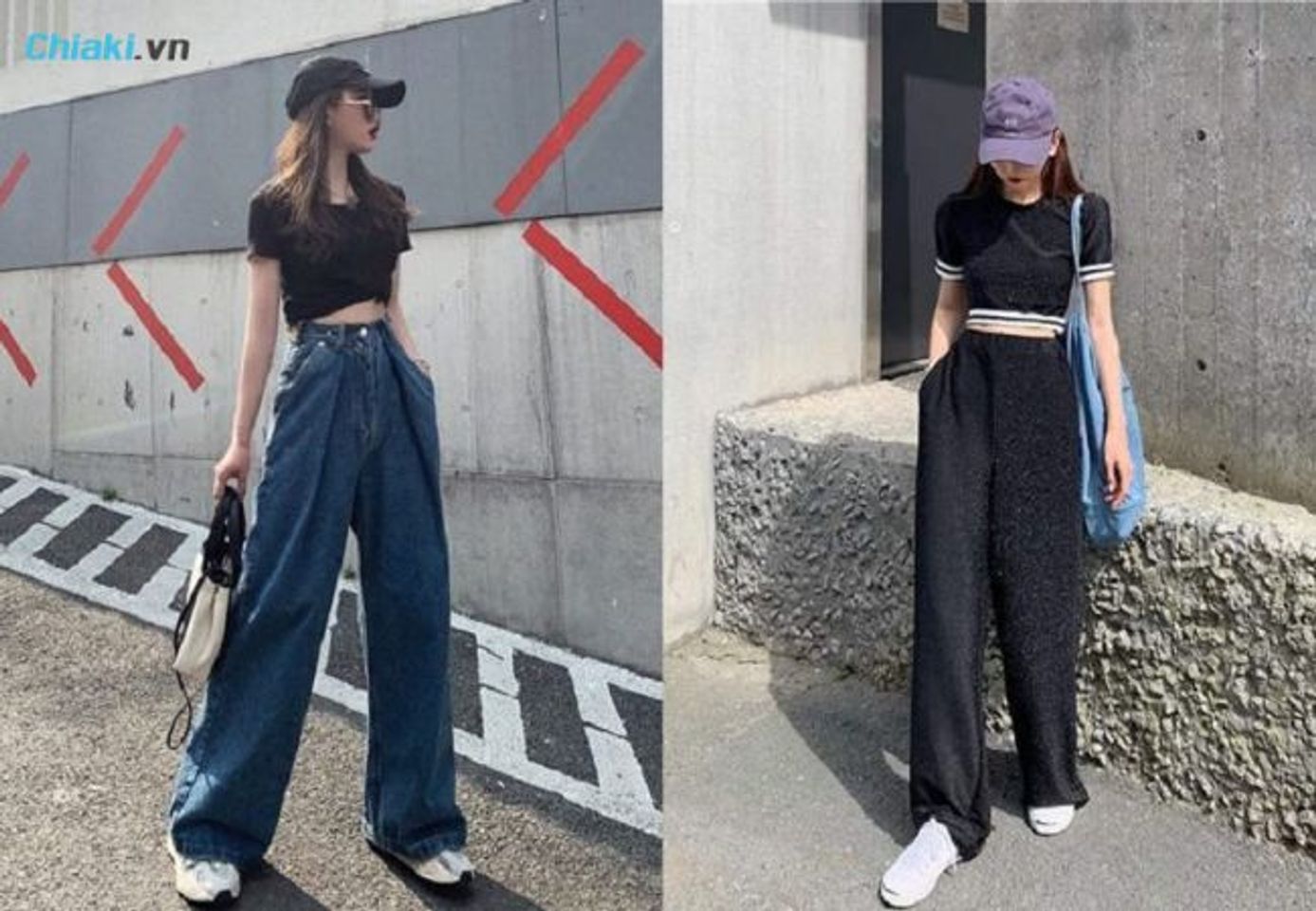 Quần ống rộng mặc c&ugrave;ng &aacute;o croptop
