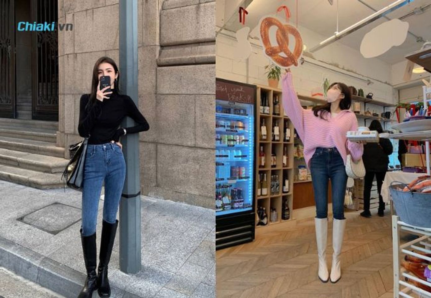 Boot cổ cao v&agrave; quần skinny jeans tạo được hiệu ứng &ldquo;k&eacute;o d&agrave;i&rdquo; đ&ocirc;i ch&acirc;n