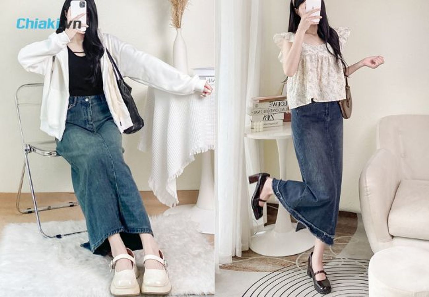 Gi&agrave;y b&uacute;p b&ecirc; phối c&ugrave;ng với ch&acirc;n v&aacute;y jean d&agrave;i tạo n&ecirc;n phong c&aacute;ch nhẹ nh&agrave;ng
