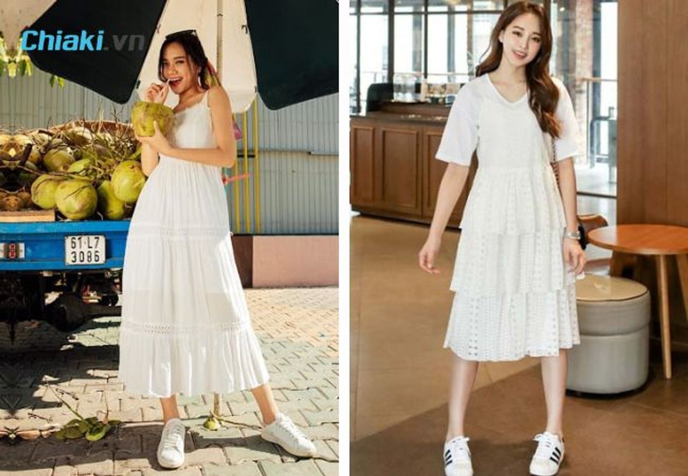 C&aacute;ch phối đầm nữ t&iacute;nh c&ugrave;ng gi&agrave;y trắng