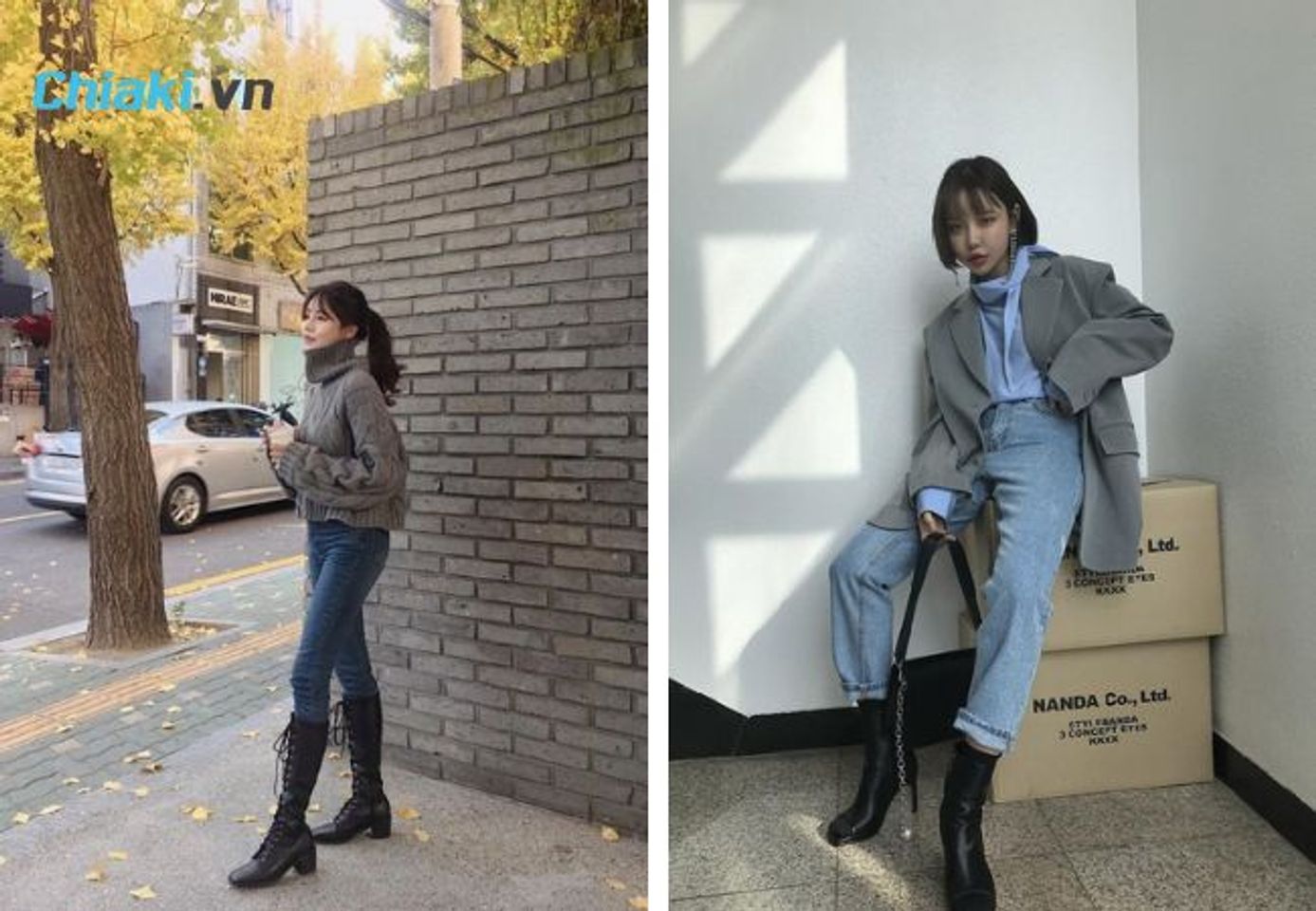 C&aacute;ch phối quần jean nữ với gi&agrave;y boots nữ cao cổ
