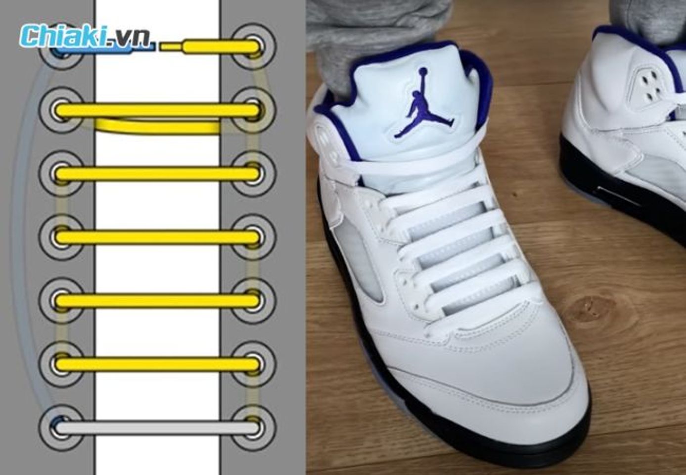 C&aacute;ch xỏ d&acirc;y gi&agrave;y Jordan 1 h&igrave;nh bậc thang gọn g&agrave;ng, ấn tượng