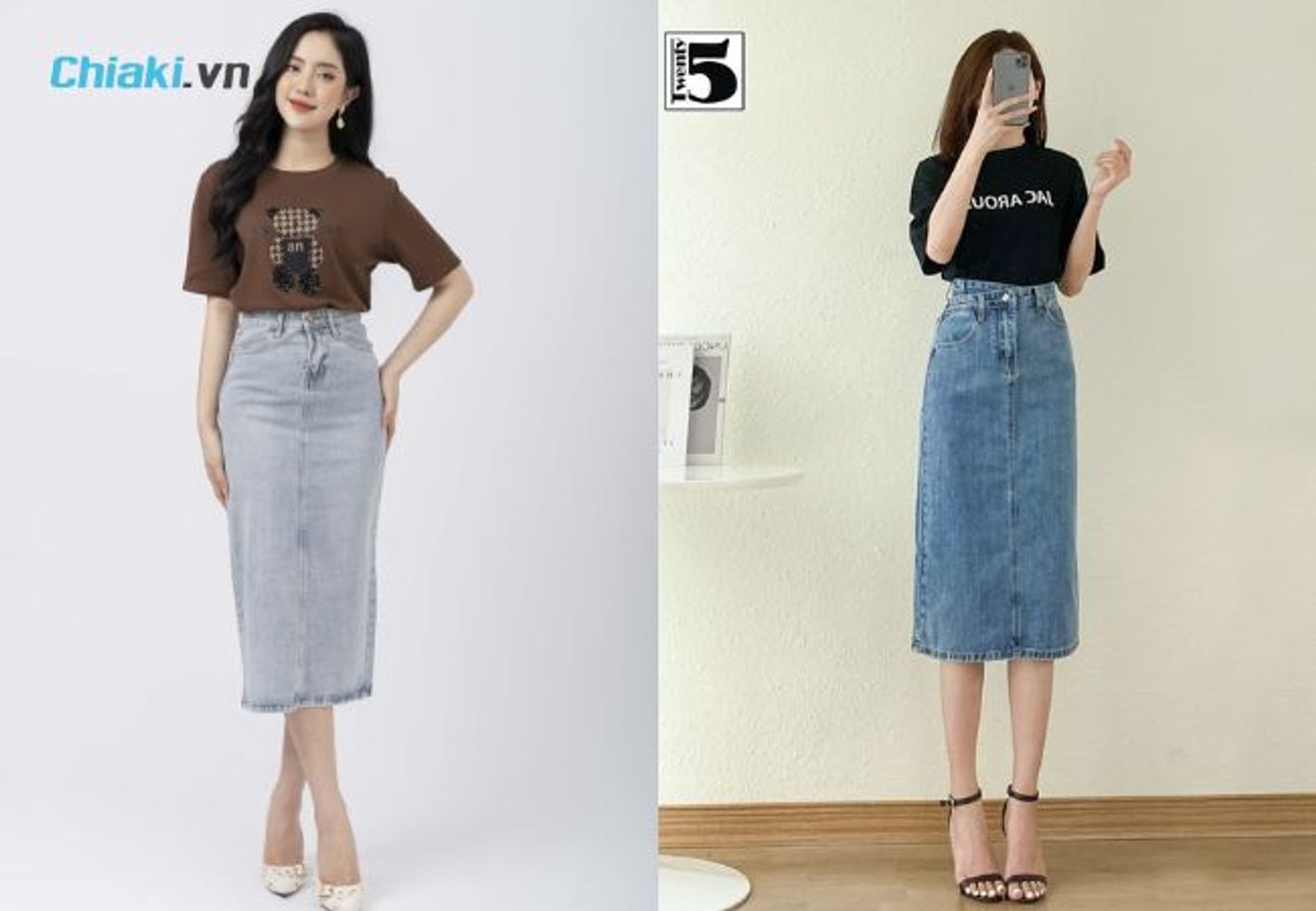 Ch&acirc;n v&aacute;y jean d&agrave;i &ocirc;m su&ocirc;ng phối đồ m&agrave; vẫn t&ocirc;n d&aacute;ng, tạo được cảm gi&aacute;c thon gọn