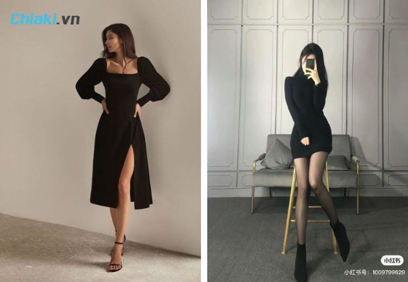 Đầm đen mang gi&agrave;y đen ton sur tone