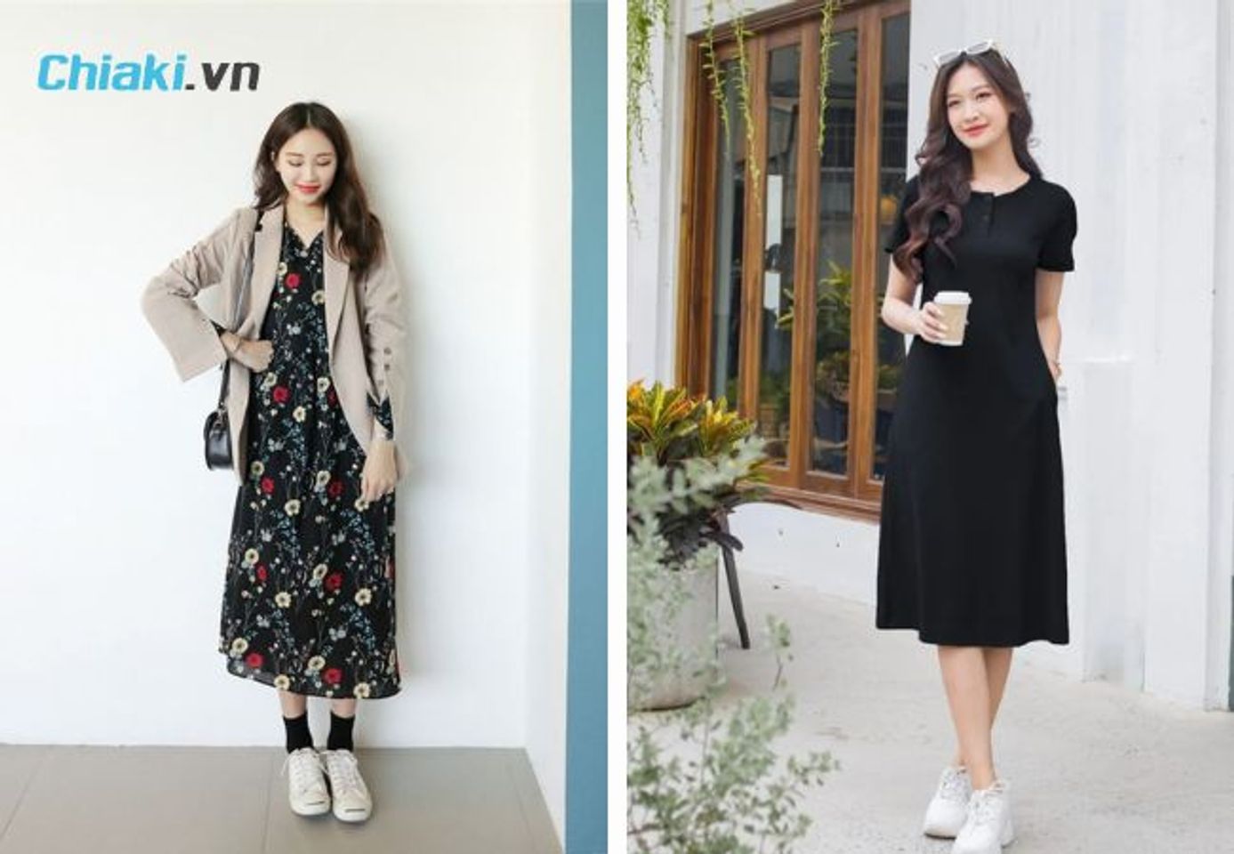 Dịu d&agrave;ng mix c&ugrave;ng đầm su&ocirc;ng v&agrave; gi&agrave;y thể thao trắng nữ