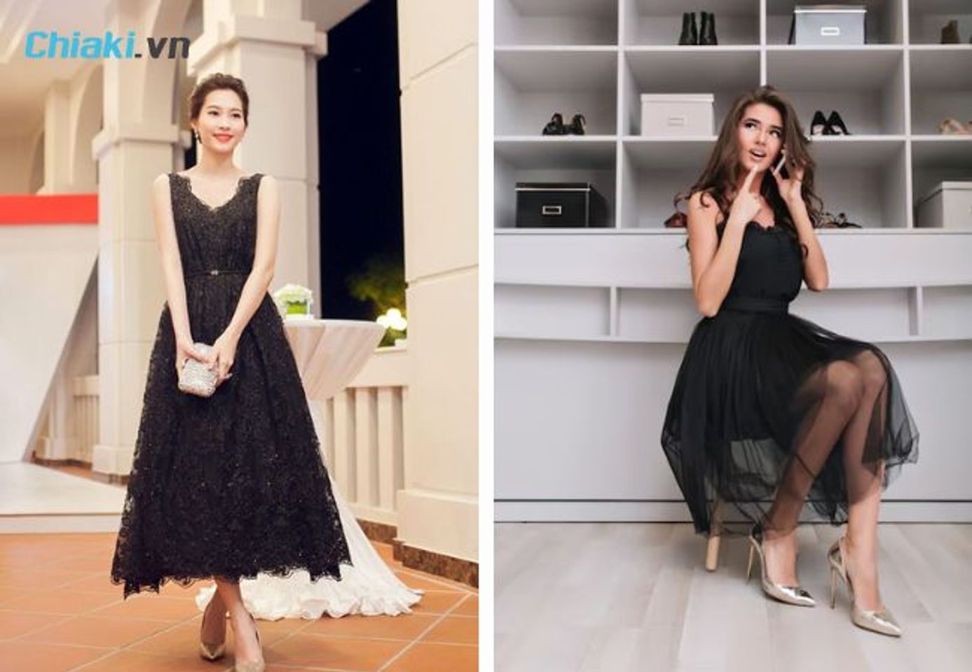 Gi&agrave;y &aacute;nh kim mix c&ugrave;ng đầm đen