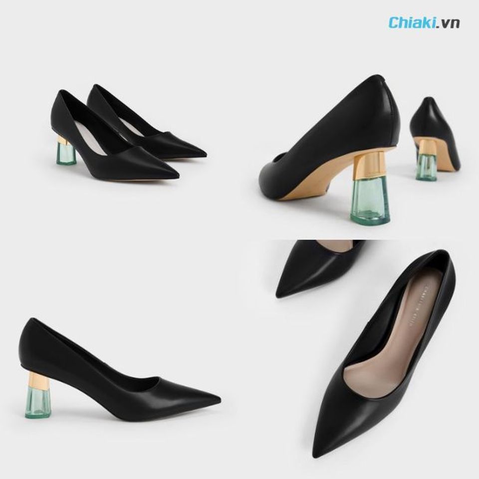 Gi&agrave;y cao g&oacute;t C&K Metallic Accent Clear Heel Pumps hiện đại, ph&aacute; c&aacute;ch